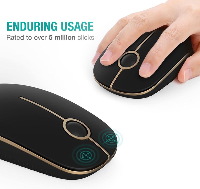 Unipows Wireless Mouse - 2.4G Slim Portable Computer Mouse with Nano Receiver, Less Noise Mobile Optical Mice for Notebook, PC, Laptop, Computer, Mac (Black and Gold) - Image 3